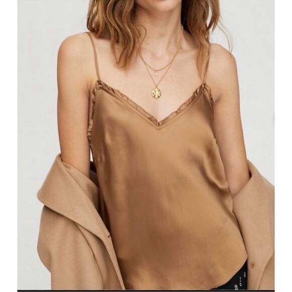 Aritzia Wilfred Brown Satin Cami Tank Top Size XS V Neck - Picture 1 of 6